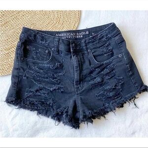 American Eagle Outfitters Black Distressed Vintage High Rise Festival Short